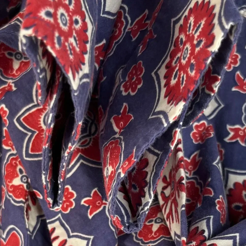 Banana Republic Large Vintage Shirt 80s Mod Boho Floral Op Art Safari Excellent